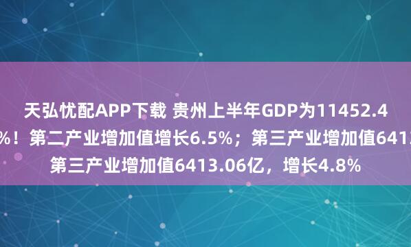 天弘忧配APP下载 贵州上半年GDP为11452.42亿，同比增长5.3%！第二产业增加值增长6.5%；第三产业增加值6413.06亿，增长4.8%