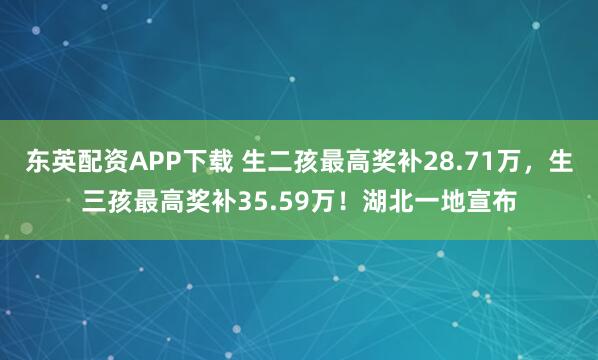 东英配资APP下载 生二孩最高奖补28.71万，生三孩最高奖补35.59万！湖北一地宣布